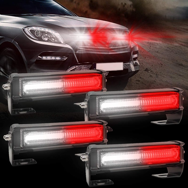 EASE2U E Emergency Strobe Lights for Vehicle, 12-24V 4 in 1 LED 32W Surface Mount Warning Hazard Flashing Strobe Light Bar, Roof and Side Installation for Off Road Vehicle, ATVs, Truck (White Red) - Image 1